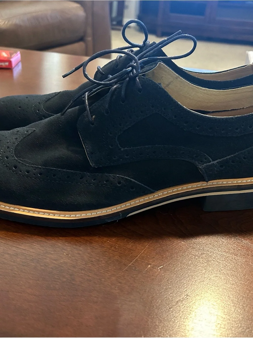 Joseph Abboud Navy Suede Wingtip Derbys with Tan Sole
